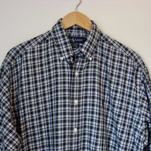 Ralph Lauren Blue Label Pony Black Blue Plaid Shirt Blake Size Medium